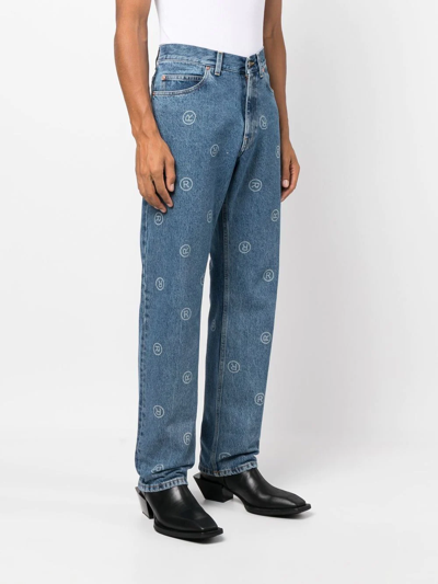 Shop Martine Rose Monogram-print Straight-leg Jeans In Blau