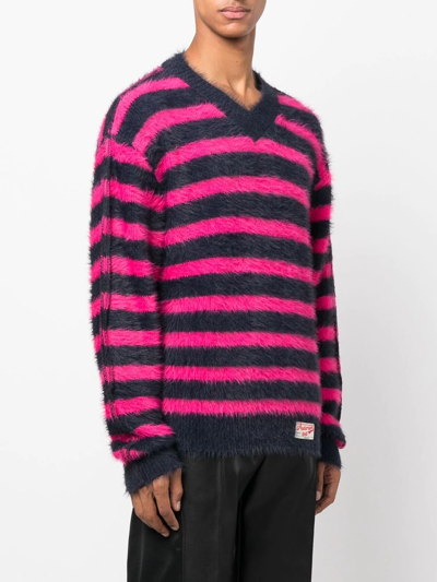 Shop Andersson Bell Striped V-neck Long-sleeve Jumper In Rosa