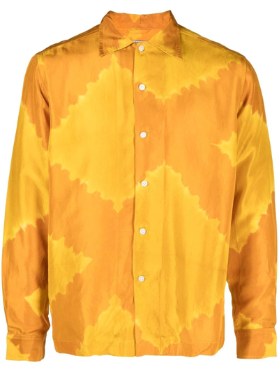 Bode Lehariya Wave Dye Silk Button-up Shirt In Multicolor | ModeSens