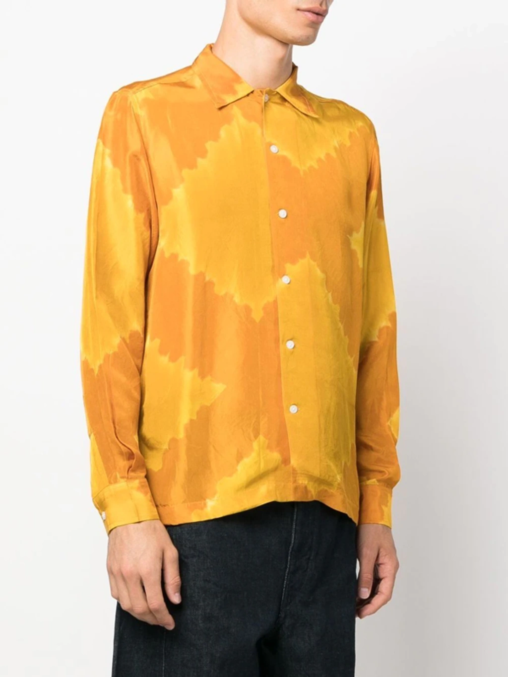 Bode Lehariya Wave Dye Silk Button-up Shirt In Orange Multi | ModeSens 