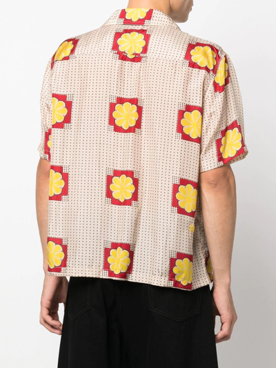 Shop Bode Floral-print Short-sleeved Silk Shirt In Nude