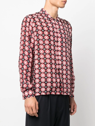 Shop Bode Floral-print Silk Shirt In Schwarz