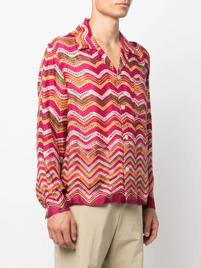 Shop Bode Striped Silk Shirt In Rosa