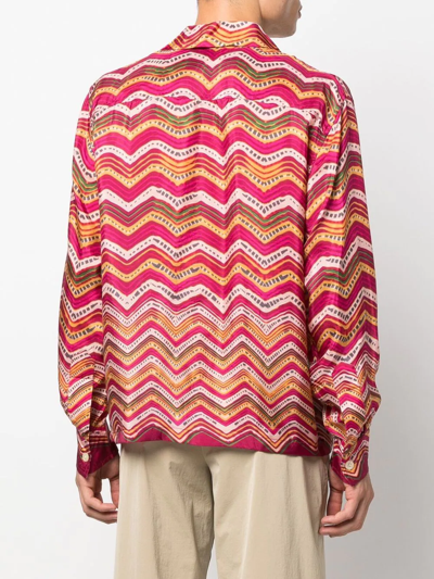 Shop Bode Striped Silk Shirt In Rosa