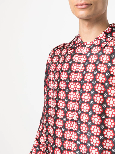Shop Bode Floral-print Silk Shirt In Schwarz