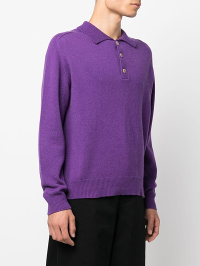 Shop Bode Long-sleeved Cashmere Polo Shirt In Violett
