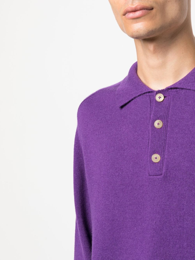 Shop Bode Long-sleeved Cashmere Polo Shirt In Violett