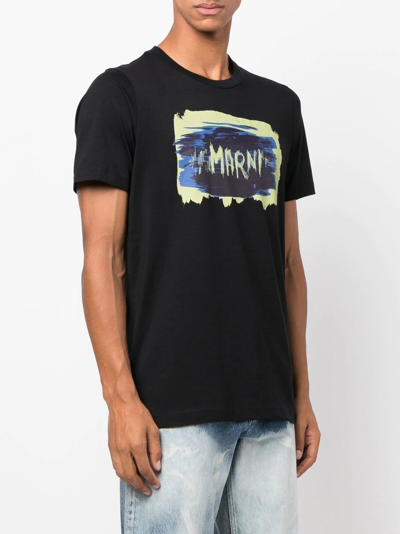 Shop Marni Painted Logo-print T-shirt In Schwarz