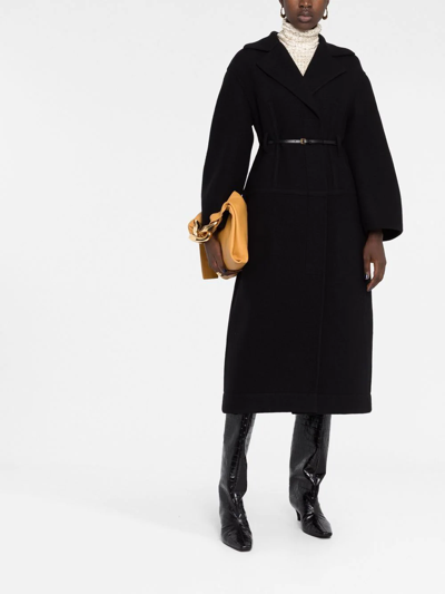 Jil Sander Black Belted Virgin Wool Coat In Schwarz