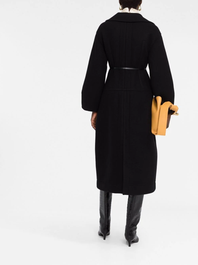 Jil Sander Black Belted Virgin Wool Coat In Schwarz