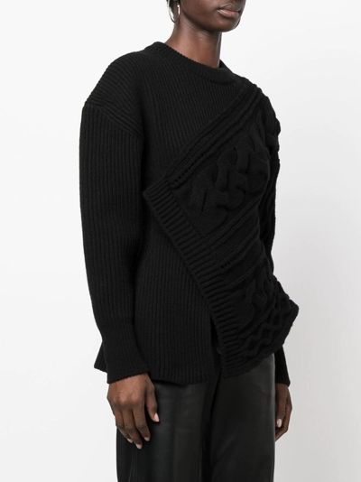 Shop Alexander Mcqueen Asymmetric Knitted Wool Jumper In Schwarz