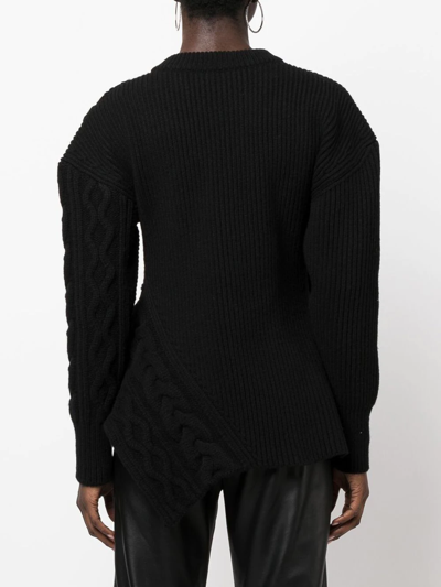 Shop Alexander Mcqueen Asymmetric Knitted Wool Jumper In Schwarz