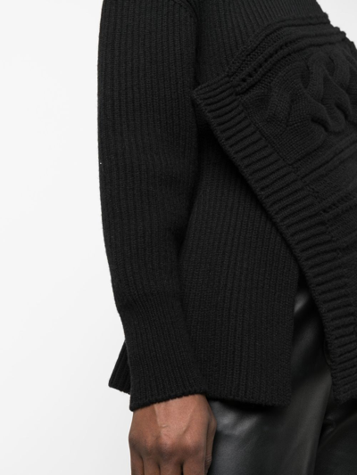 Shop Alexander Mcqueen Asymmetric Knitted Wool Jumper In Schwarz
