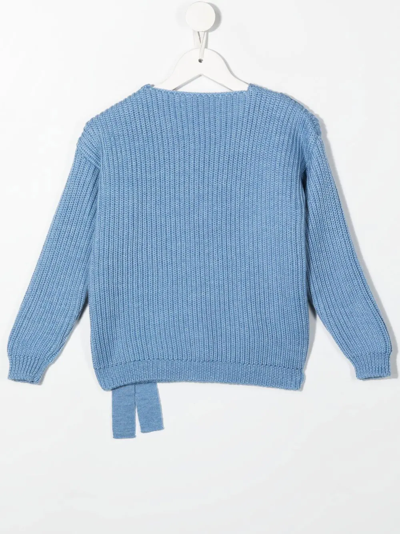Shop Mi Mi Sol Ribbed-knit V-neck Cardigan In Blau