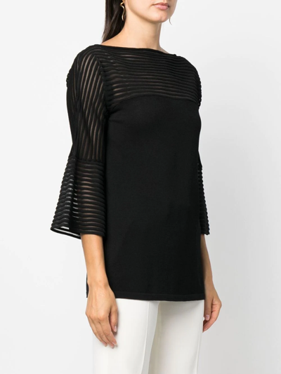 Shop Alberta Ferretti Sheer-striped Knitted Top In Schwarz