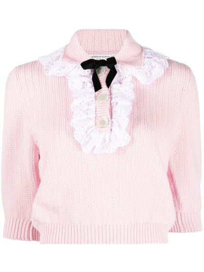 Shop Alessandra Rich Lace-detail Knitted Top In Rosa