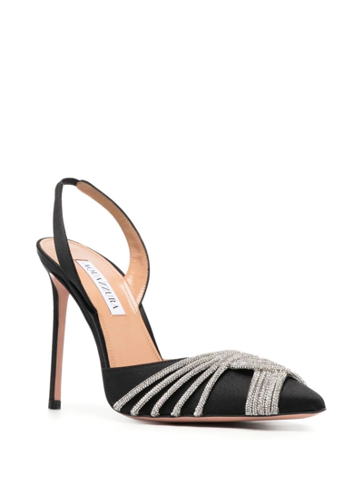 Aquazzura Gatsby 105 Crystal-embellished Satin Slingback Pumps In Schwarz