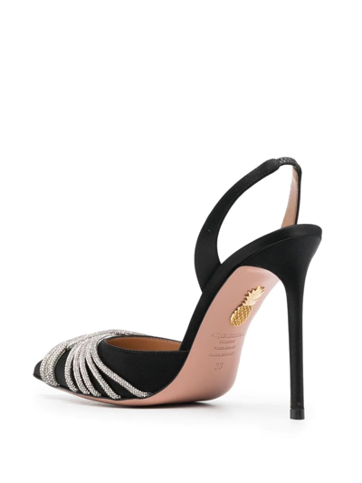 Aquazzura Gatsby 105 Crystal-embellished Satin Slingback Pumps In Schwarz