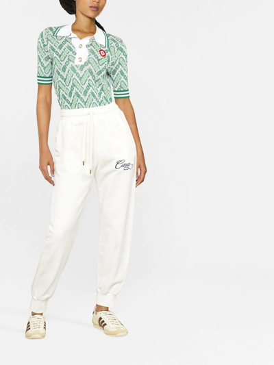 Shop Casablanca Caza Embroidered Track Pants In Off-white Loopback