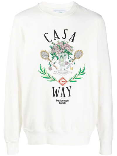 Shop Casablanca Casa Way Embroidered Sweatshirt In Weiss