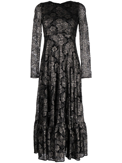 Shop Antonio Marras Crocheted-lace Long-sleeve Dress In Schwarz