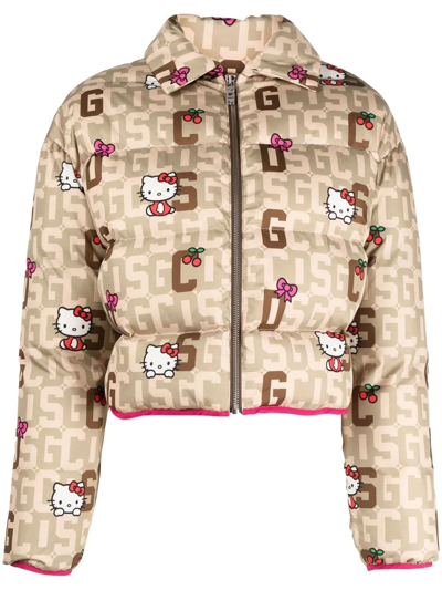 Hello Kitty monogram puffer jacket: Women Outerwear Brown