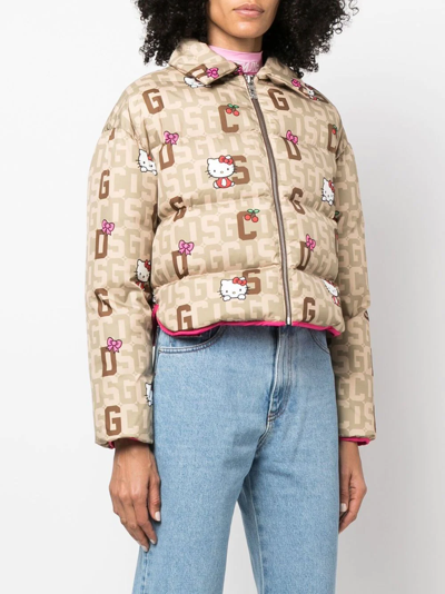 Gcds Brown Hello Kitty Edition Monogram Down Jacket In Nude