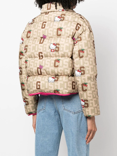 Gcds Brown Hello Kitty Edition Monogram Down Jacket In Nude