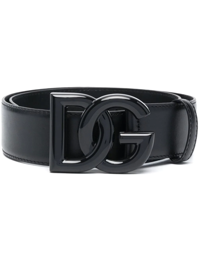 Shop Dolce & Gabbana Logo-buckle Leather Belt In Schwarz