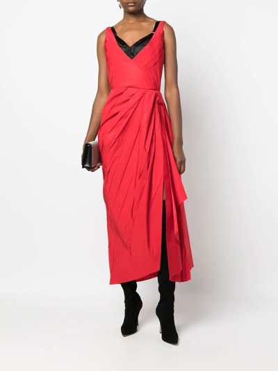 Shop Alexander Mcqueen Knotted Draped Silk Dress In Rot