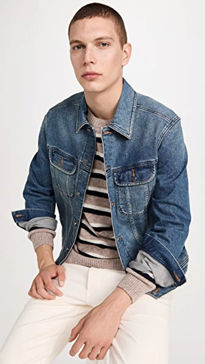 Apc Washed Stretch New Denim Jacket In Dark Navy