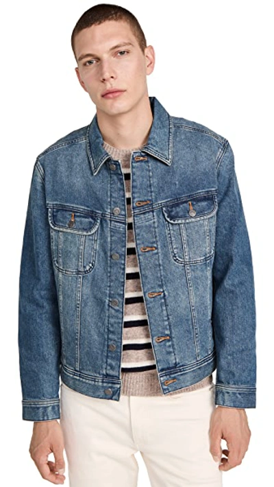 Shop Apc A. P.c. Washed Stretch New Denim Jacket Dark Navy