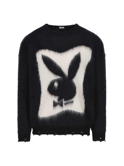 Shop Saint Laurent Playboy Long-sleeved Sweater In Nero Naturale