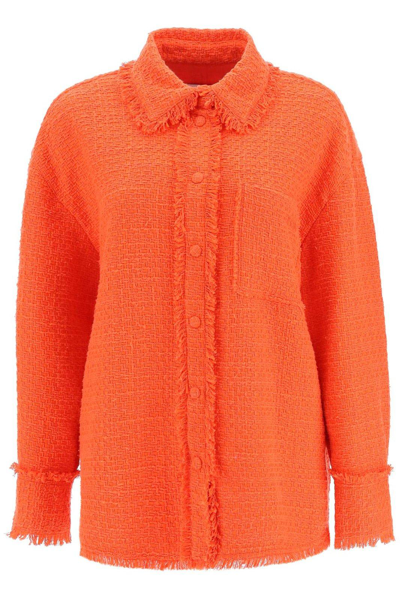 Shop Msgm Button-up Tweed Knit Overshirt In Red