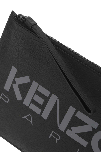 Shop Kenzo Logo-printed Zipped Clutch Bag