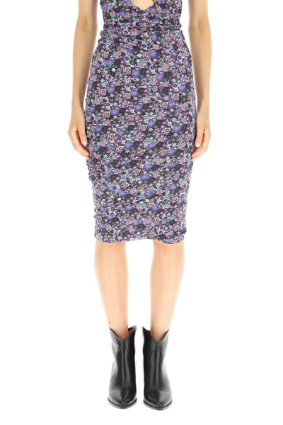 Shop Isabel Marant Allover Floral Printed High Waist Skirt In Viola