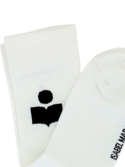 Shop Isabel Marant Logo Intarsia Ribbed Socks In Bianco