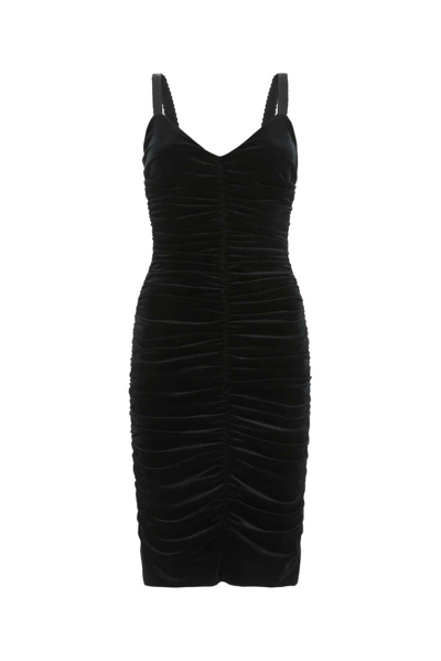 Shop Dolce & Gabbana Velvet-effect V-neck Mini Dress In Black
