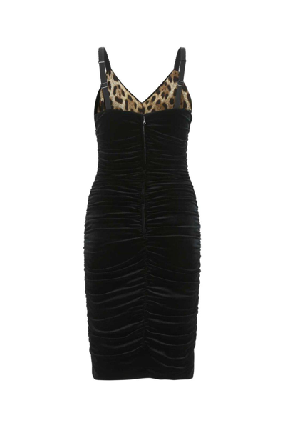 Shop Dolce & Gabbana Velvet-effect V-neck Mini Dress In Black