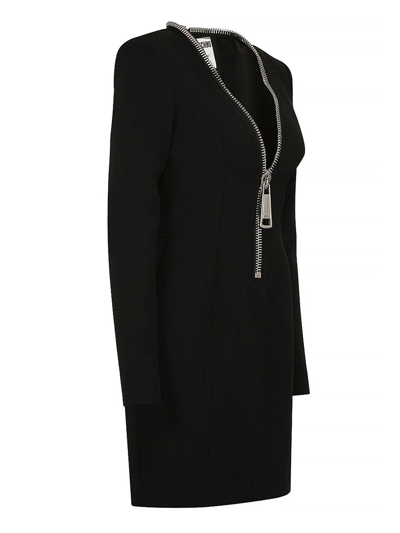 Shop Moschino Macro Zip Detailed Mini Dress In C