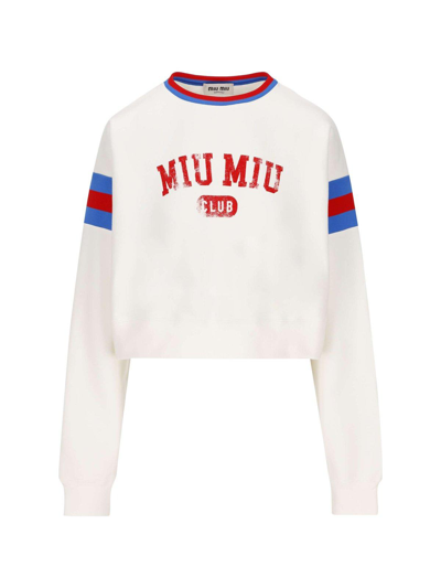 Miu Miu Logo印花短款卫衣In White | ModeSens
