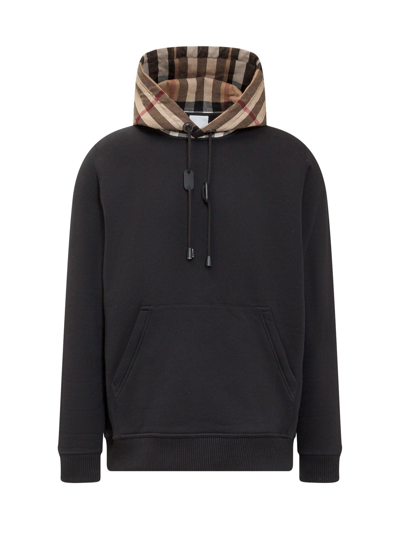 Shop Burberry Check Detailed Drawstring Hoodie