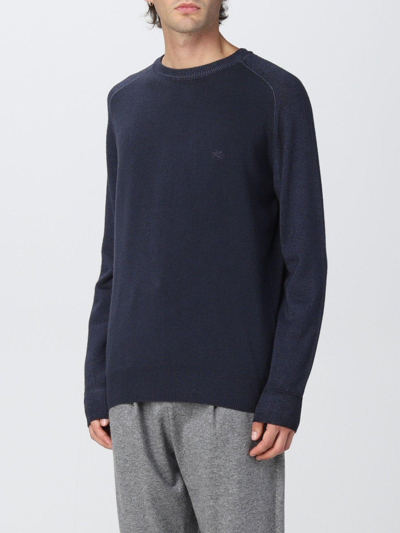 Shop Etro Logo Embroidered Knitted Jumper  In Blue