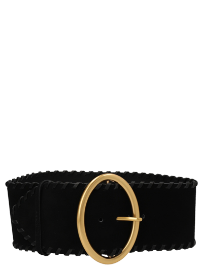 Shop Twinset Maxi Buckle Suede Belt In Nero