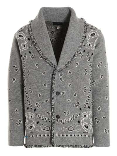 Shop Alanui Bandana Jacquard Knitted Cardigan In Medium Grey Mult