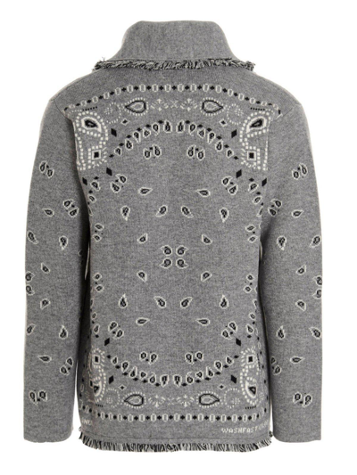 Shop Alanui Bandana Jacquard Knitted Cardigan In Medium Grey Mult