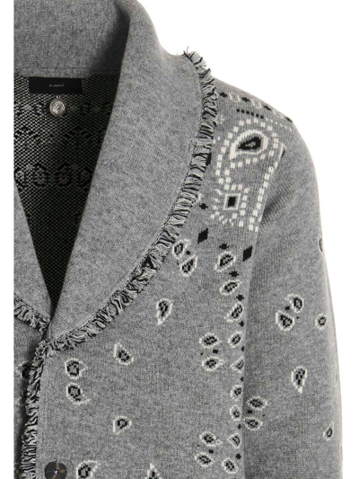 Shop Alanui Bandana Jacquard Knitted Cardigan In Medium Grey Mult