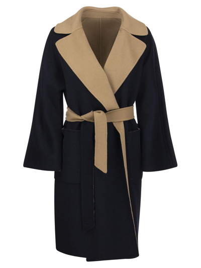 Weekend Max Mara Rail Camel And Navy Double Faced Reversible Coat 50160319  014 In Blue | ModeSens