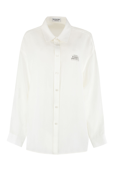 Shop Balenciaga Silk Shirt In Bianco