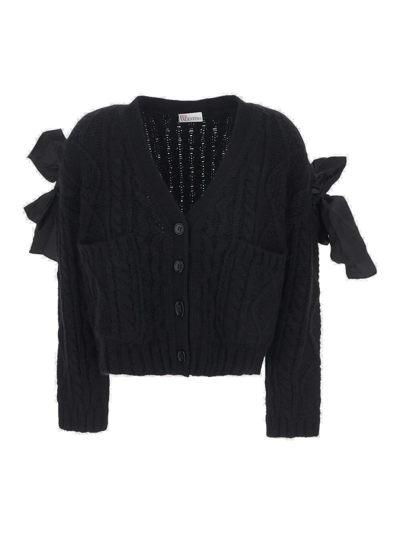Shop Red Valentino Redvalentino Bow Detailed Knit Cardigan In Nero